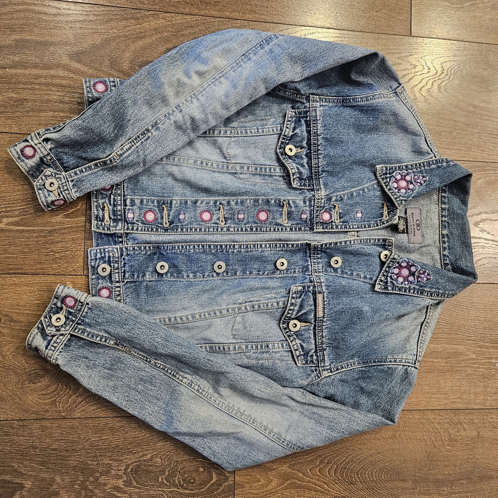 Buffalo Jean Vintage 90s Women's Embellished Embroidered Jean Jacket Size M - Picture 12 of 16